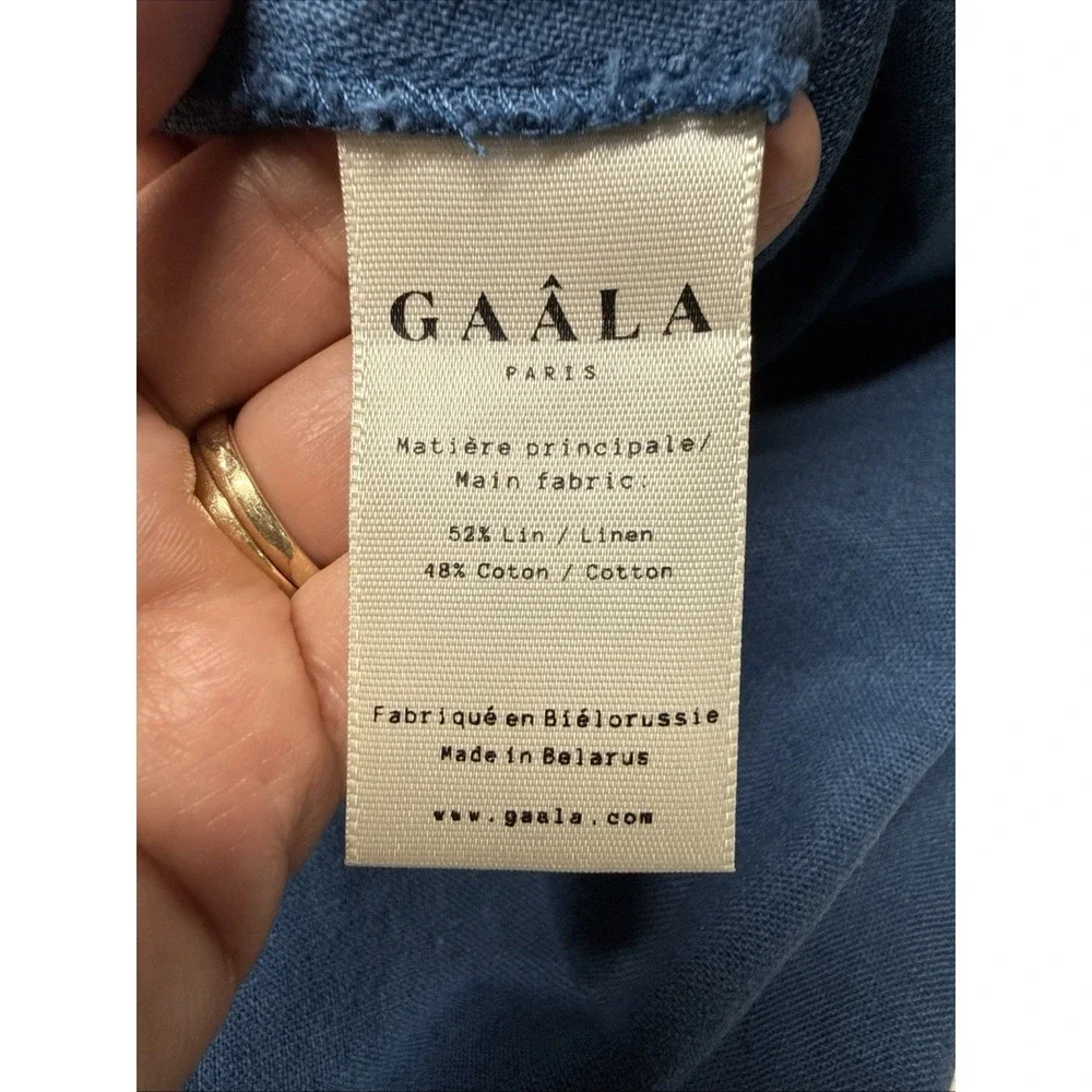 Gaala Paris Esther Midi Button Down Dress Sz 42 Blue Linen Cotton Blend Pockets